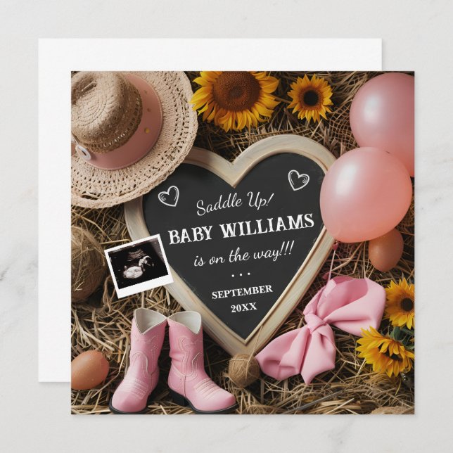 Westernt meddelande om Graviden Cowgirl Inbjudningar (Fram/baksida)