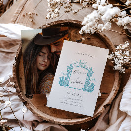 Westernt monogram för Desert Cactus Spara datum Inbjudningar