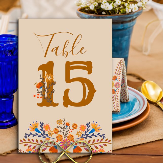Westernt nummer för mexikansk Blommigt Bord-kort Bordsnummer (Table Number Card from my Mexican Floral collection
)