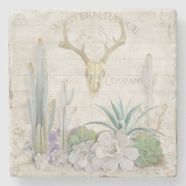 Westernt omfång Desert Southwest Hjort Antler Skul Stenunderlägg (Framsidan)