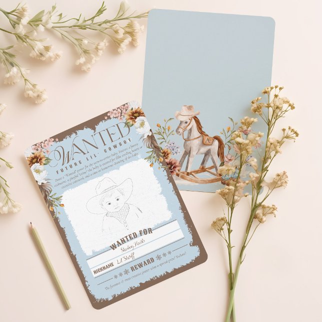 Westernt önskat Poster spelkort för Pojke-visnings Inbjudningar (Western Wanted Poster Baby Boy Shower Game Card)