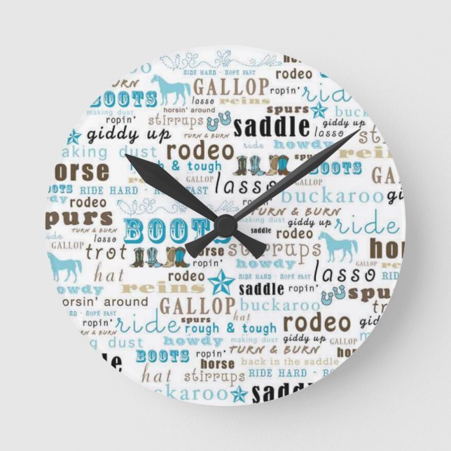 Westernt Ord Art Teal Brown Wall Clock Rund Klocka (Framsida)