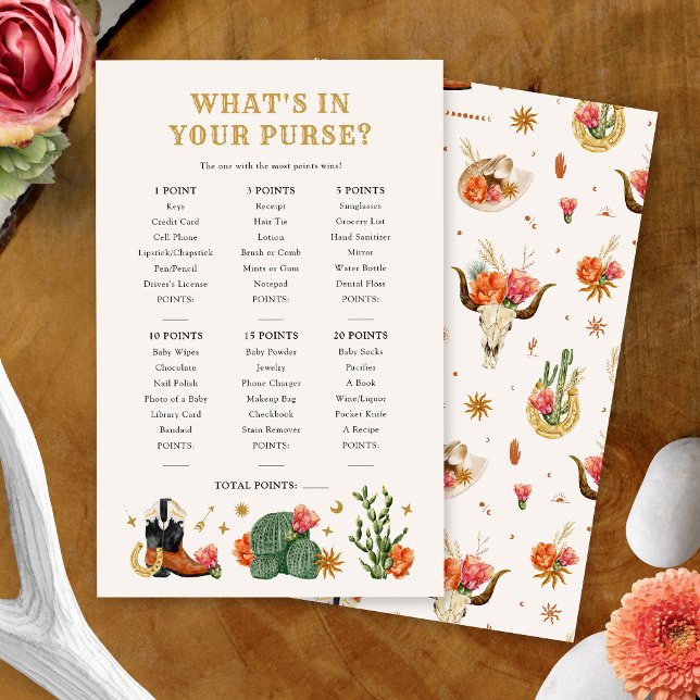 Westernt Purse-spel (Western Theme What's in Your Purse Game Card by Painted Paperie
)