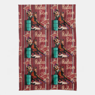 Westernt Rodeo Star Cowgirl Barrel Racer Towel Kökshandduk