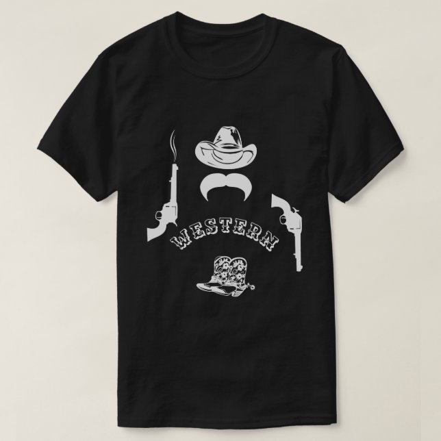 Westernt roligt, unikt, anpassade, svart tee shirt (Design framsida)