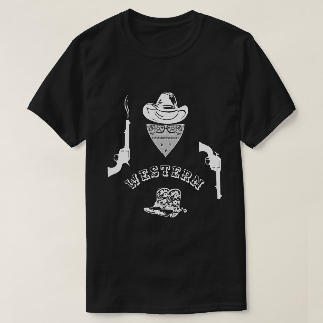 Westernt roligt, unikt, svart, anpassade t-shirt (Design framsida)