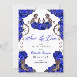 Westernt Royal blått Spara datum Quinceañera Inbjudningar