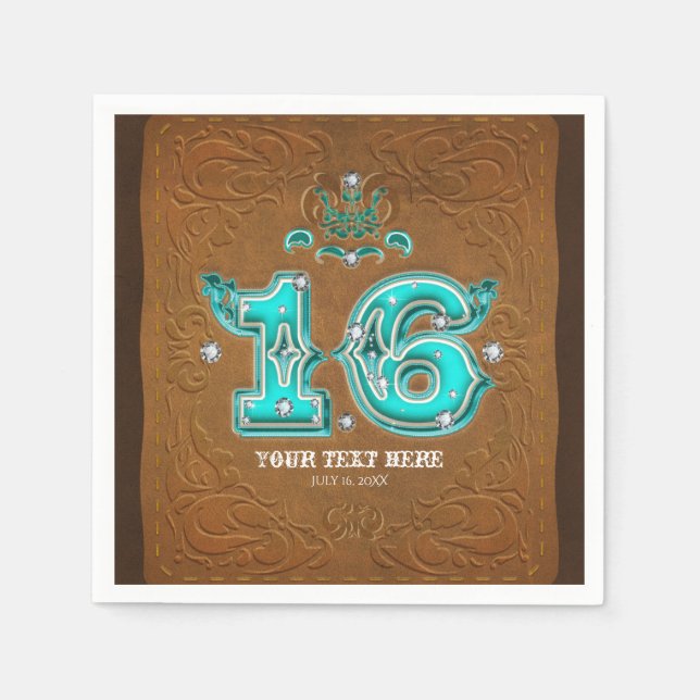 Westernt Rustic Brown Leather-utseende och diamant Pappersservett (Framsidan)