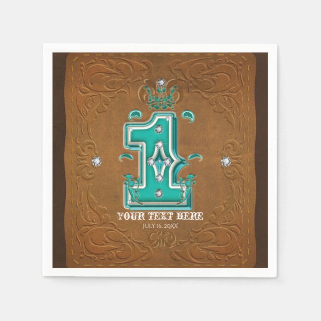 Westernt Rustic Brown Leather-utseende och diamant Pappersservett (Framsidan)