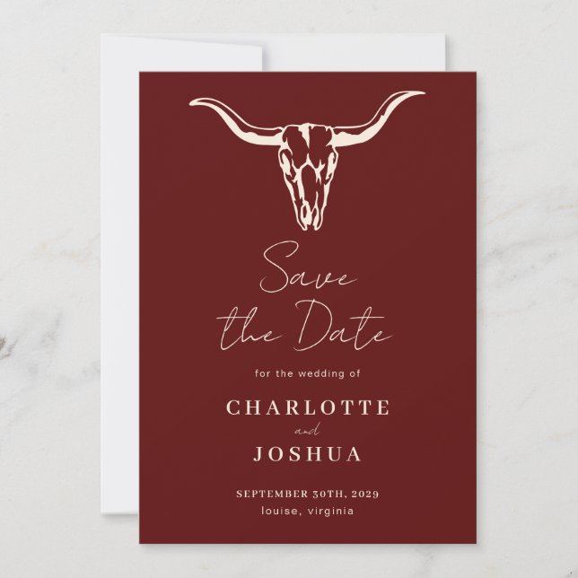 Westernt Spara datum | Rustic Boho Cow Skull Datumet (Framsida)