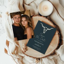 Westernt Spara datum | Rustic Boho Cow Skull