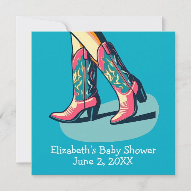 Westernt tema Boots babyskor Inbjudningar (Framsida)