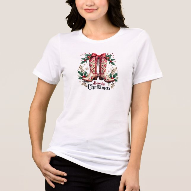 Westernt tema Howdy jul Cowgirl Boots T Shirt (Framsida)