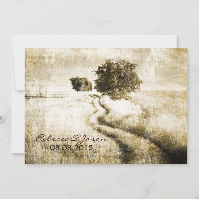 Westernt utomhus- bröllop för lantlig landväg inbjudningar (Framsida)