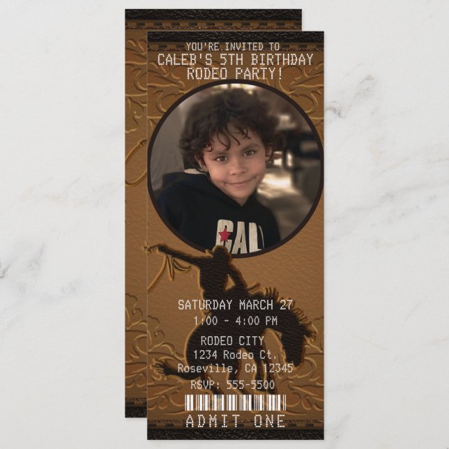 Westernt Vilda western Cowboy Birthday Photo Inbjudningar (Fram/baksida)