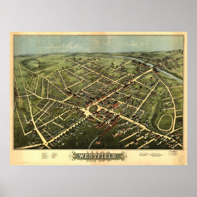 Westfield Massachusetts 1875 Antique Panoramic Kar Poster (Framsidan)