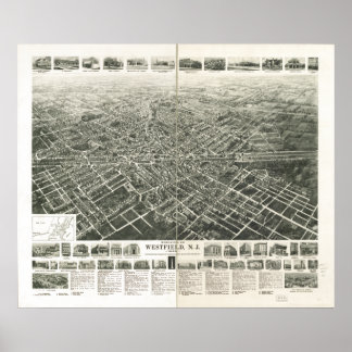 Westfield New jersey 1929 Antique Panoramic Karta Poster