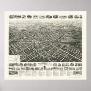 Westfield, NJ Panoramic Karta - 1929 Poster