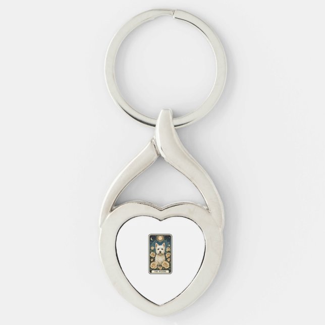 Westhighlandsterrrier Twisted Heart Silverfärgad Nyckelring (Framsidan)