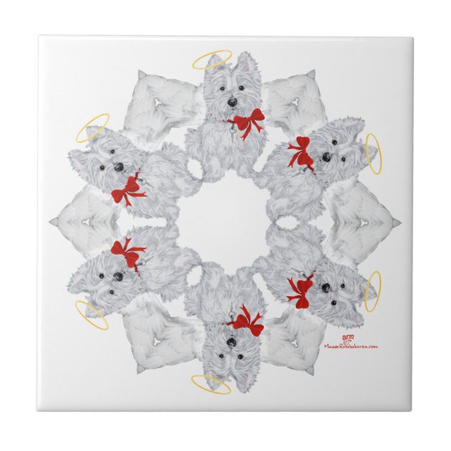Westie Ängel Snöflinga Kakelplatta (Framsidan)