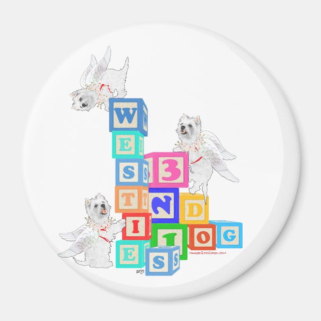 Westie Ängelblock Magnet (Framsidan)