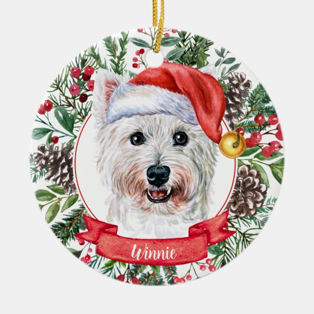 Westie Anpassningsbar Santa Hat Hund jul Ornament (Framsidan)