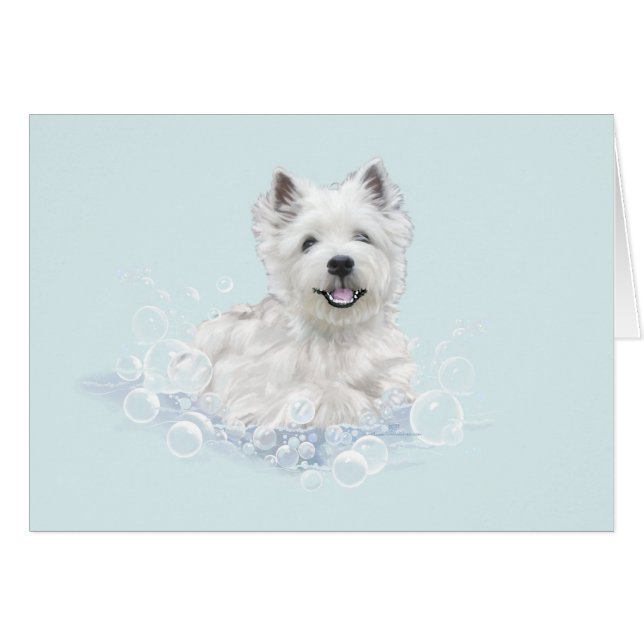 Westie badtidsglädje hälsningskort (Framsidan Horizontal)