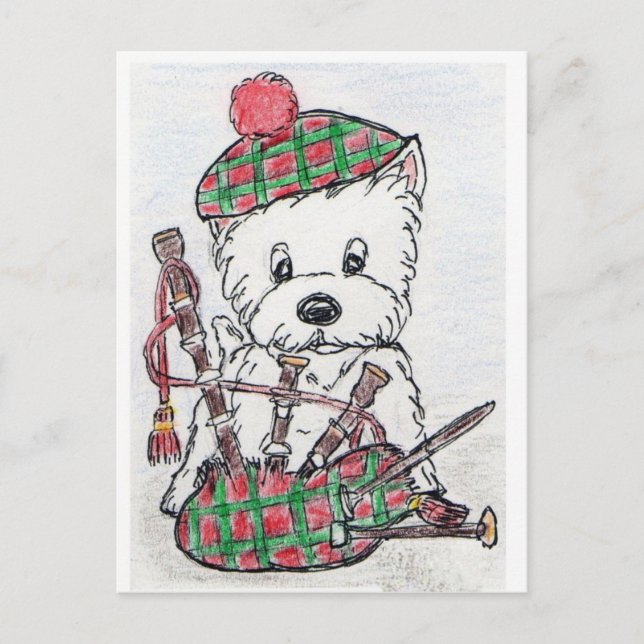 Westie Bagpipes Vykort (Framsida)