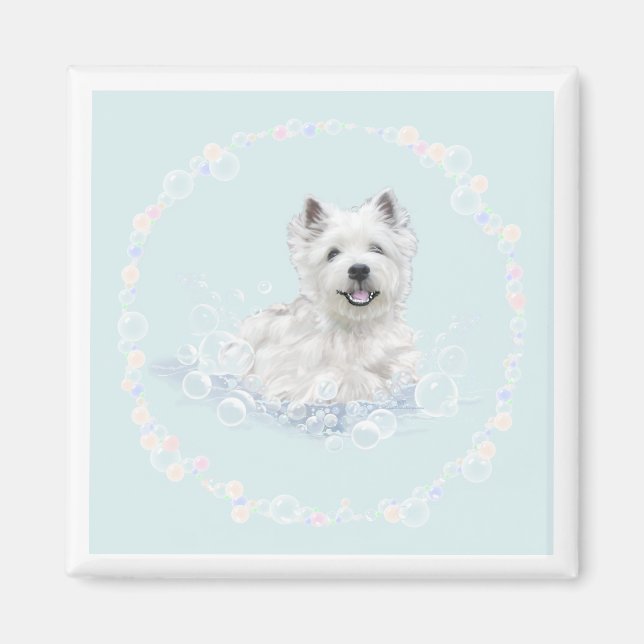Westie Bath Time-Roligt Magnet (Framsidan)