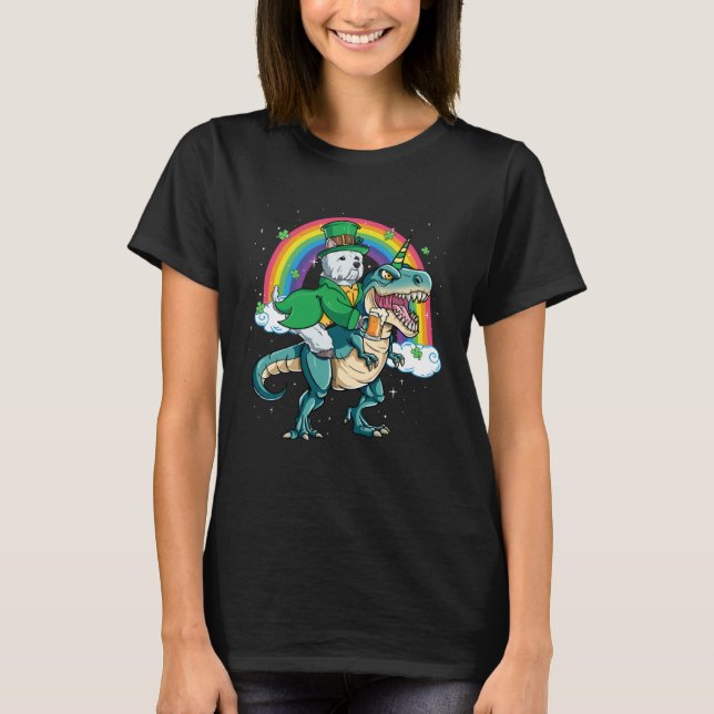 Westie Beer Dino Rex Horn Rainbow Dog T Shirt (Framsida)