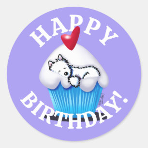 Westie BIRTHDAY KiniArt Stickers Runt Klistermärke