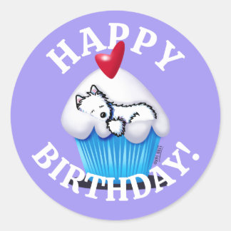 Westie BIRTHDAY KiniArt Stickers Runt Klistermärke