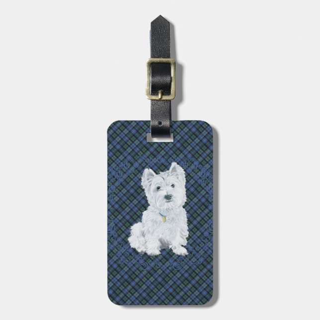 Westie Black Watch Tartan Bagagebricka (Vertikal Framsida)