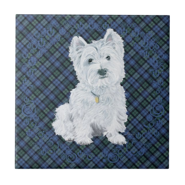 Westie Black Watch Tartan Kakelplatta (Framsidan)