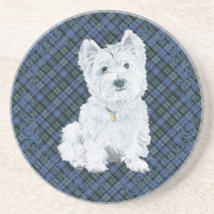 Westie Black Watch Tartan Underlägg Sandsten