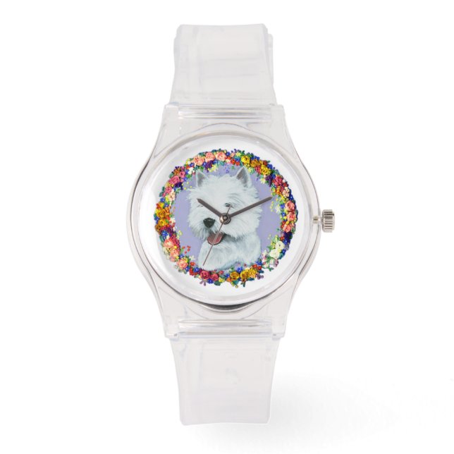 Westie Blommig Armbandsur (Framsida)