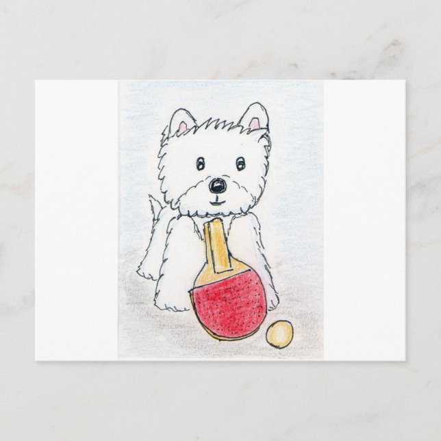 WESTIE BORD TENNIS VYKORT (Framsida)