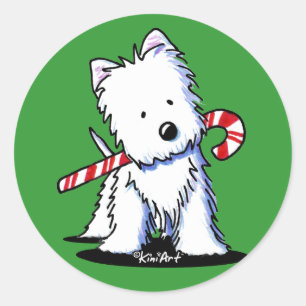 Westie Candy cane Cutie Stickers Runt Klistermärke