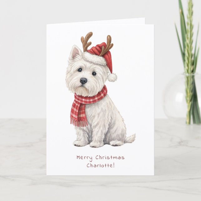 Westie Cheeky Dog Cute Christmas Card Personalise Helgkort (Framsida)