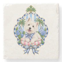 Westie Chinoiserie Kuddarpillow | Blå Vit Rosa