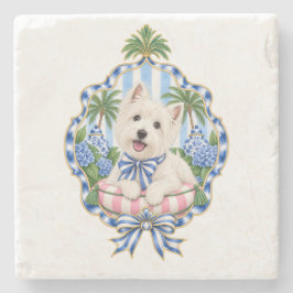 Westie Chinoiserie Kuddarpillow | Blå Vit Rosa Stenunderlägg