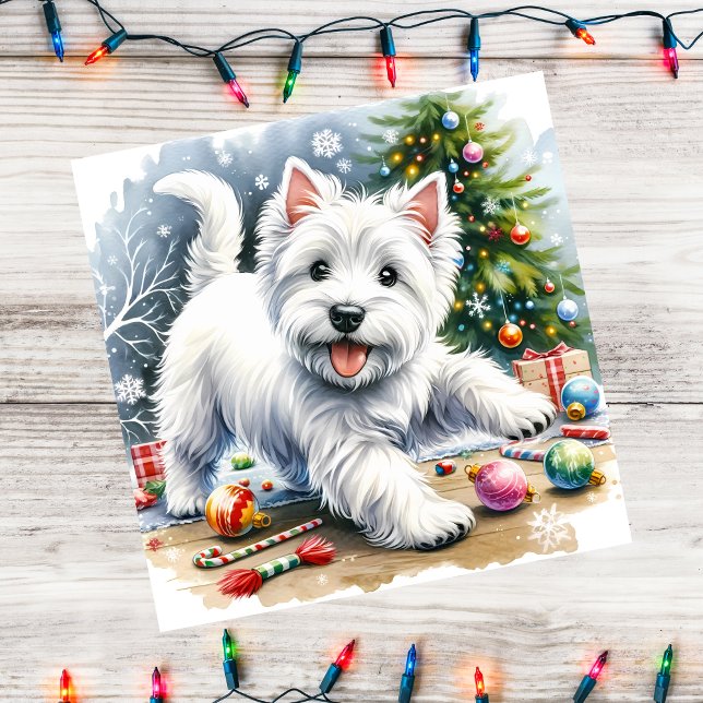 Westie Christmas Ornaments Playful Julkort (Skapare uppladdad)