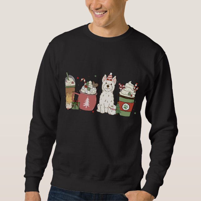 Westie Coffee Latte Winter jul Hund Holid Lång Ärmad Tröja (Framsida)