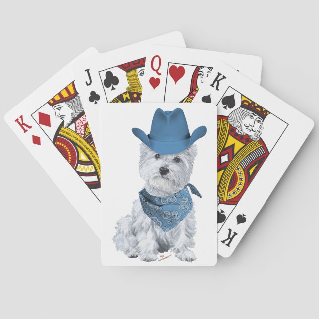 Westie Cowboy i Blå Casinokort (Baksidan)