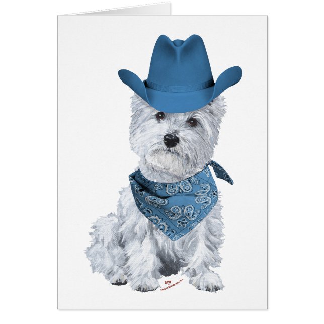 Westie Cowboy i Blå Hälsningskort (Framsidan)
