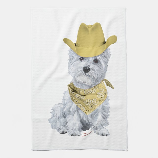 Westie Cowboy i gult Kökshandduk (Vertikal)