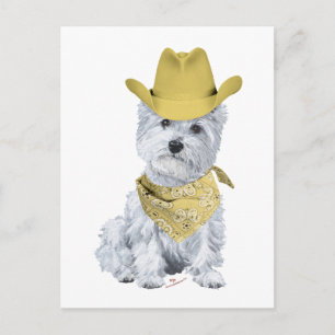 Westie Cowboy i gult Vykort