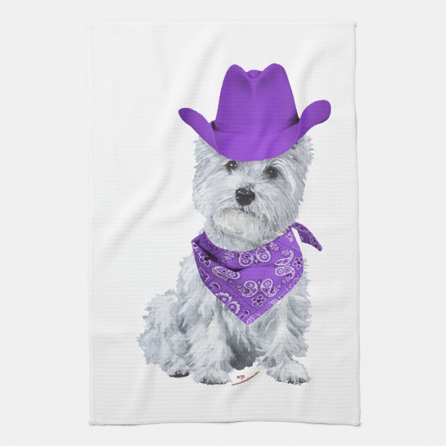 Westie Cowboy i Lila Kökshandduk (Vertikal)