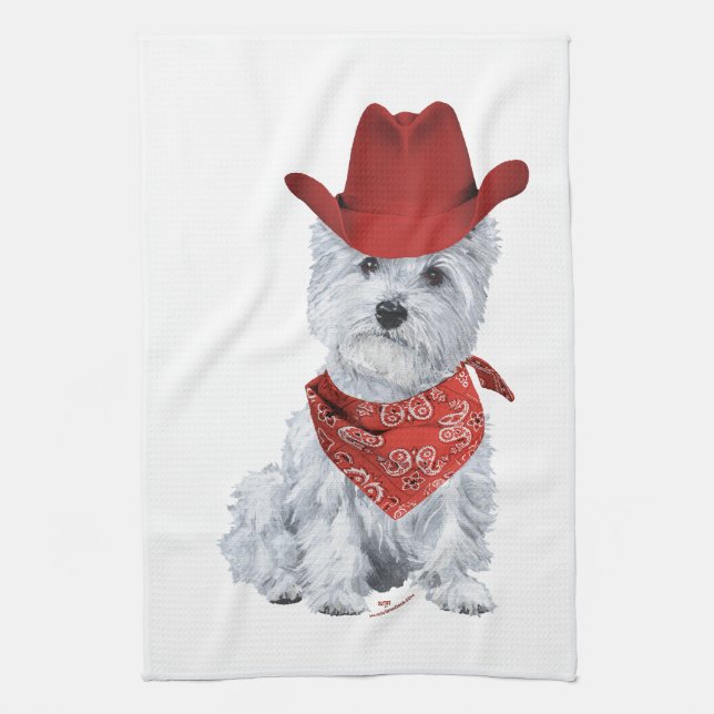 Westie Cowboy i Red Kökshandduk (Vertikal)