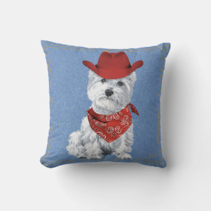 Westie Cowboy på Denim Kudde